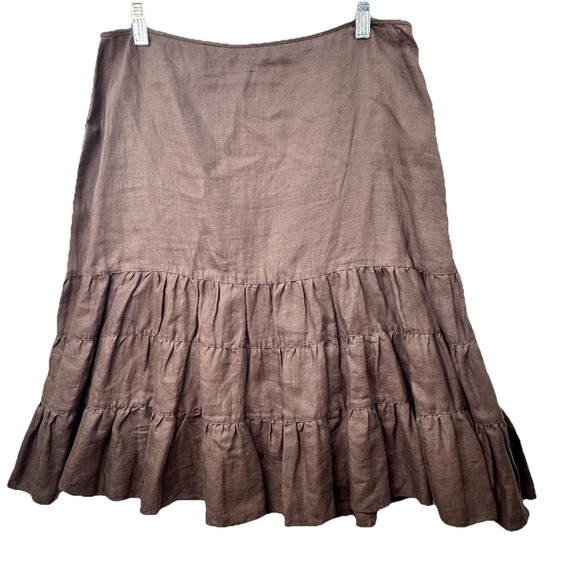 Vintage Y2K 100% Linen Skirt St Johns Bay Size 10 Brown Tiered Grunge Fairy Goth - Picture 1 of 10